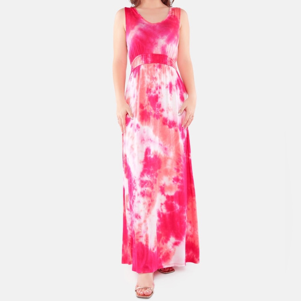 Olive + Oak Rayon Pink/Orange Tie Dye Maxi Dress Size XL